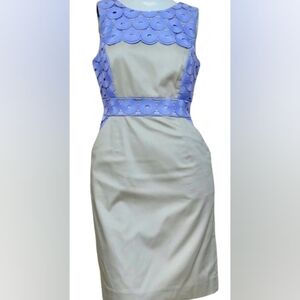 Antonio Melani Dress Womens Sz 0 Khaki Purple Crochet Sleeveless shift Sheath